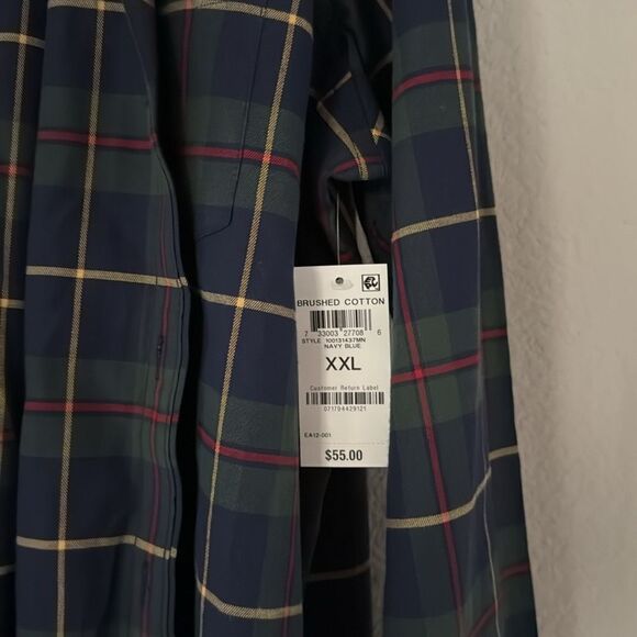 NWT Club Room Button Down XXL Stretch Moisture Wicking Cotton Plaid Tarten Blue - Picture 4 of 11